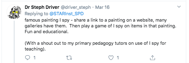 Tweet from @driver_steph describing famous painting I Spy