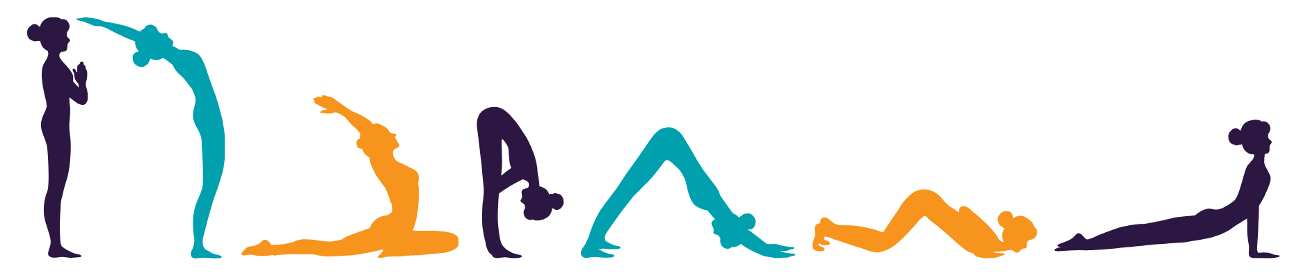 A series of silhouettes of the Surya Namaskar or Salute to the Sun