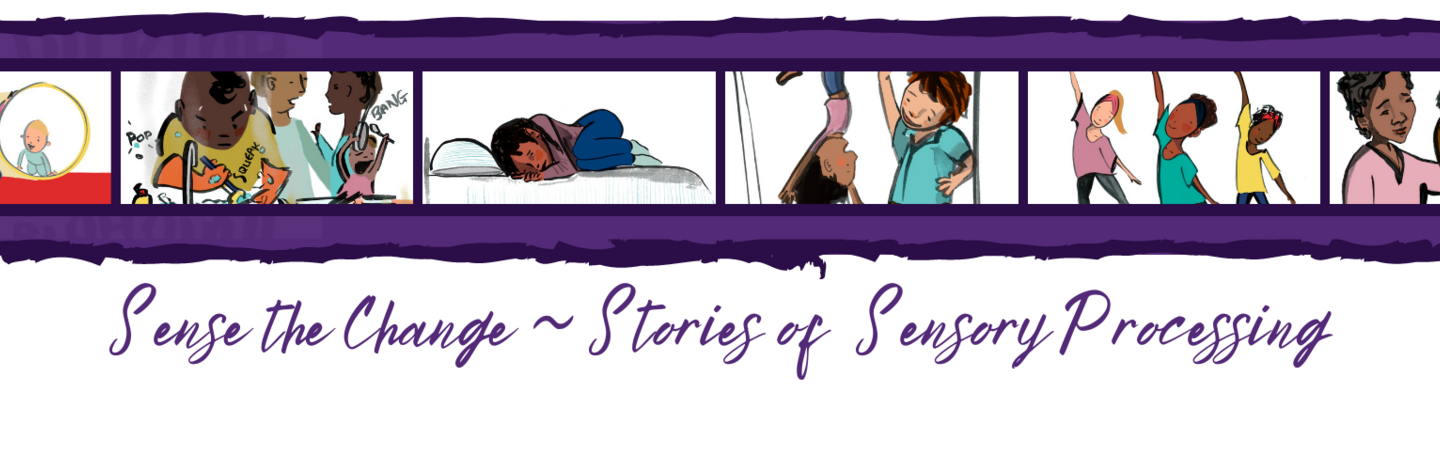 A banner showing multiple illustrated pictures of the characters in the sensory awareness month stories.