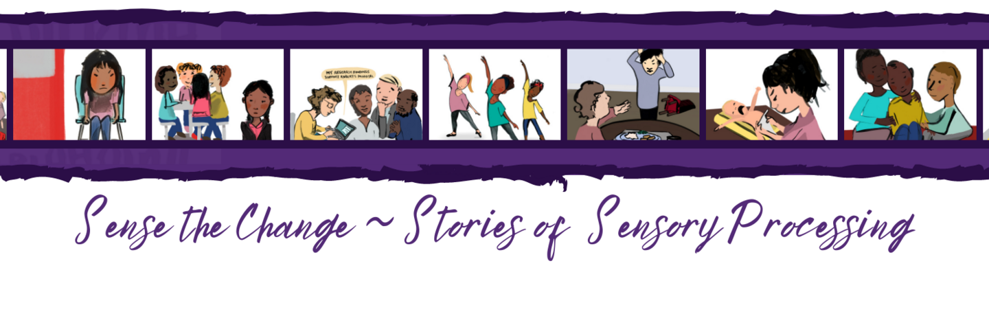A banner showing multiple illustrated pictures of the characters in the sensory awareness month stories.